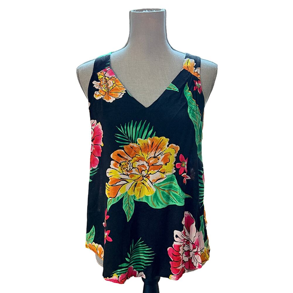 Old Navy tropical tank top print v-neck flowy medium travel bold resortwear